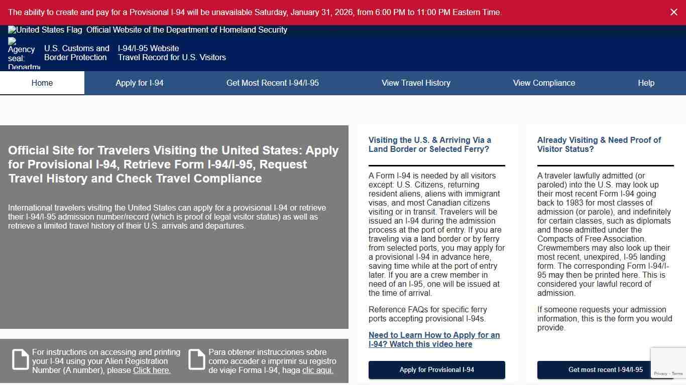 I-94/I-95 Website - Official Site for Travelers Visiting the United States